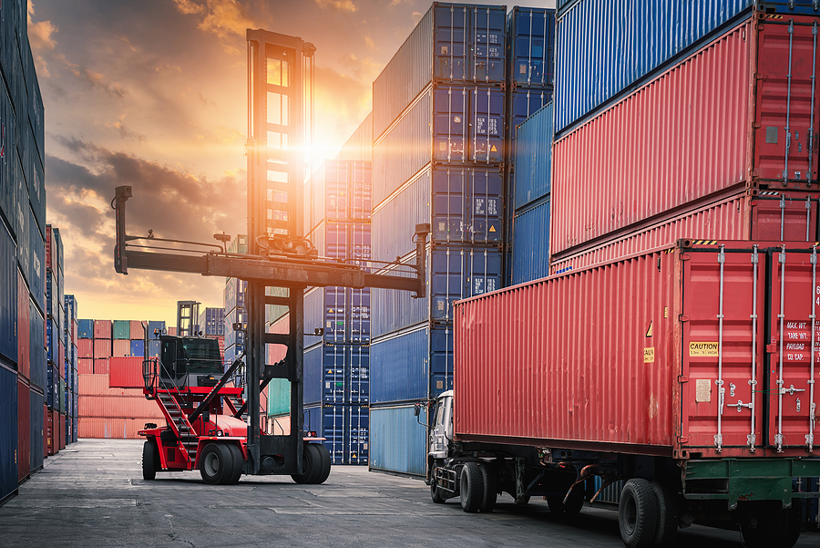 Shipping containers at a port